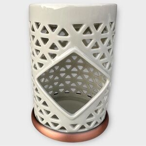 NEW Yankee Candle Belmont Ceramic Tea Light Burner in White/Copper
